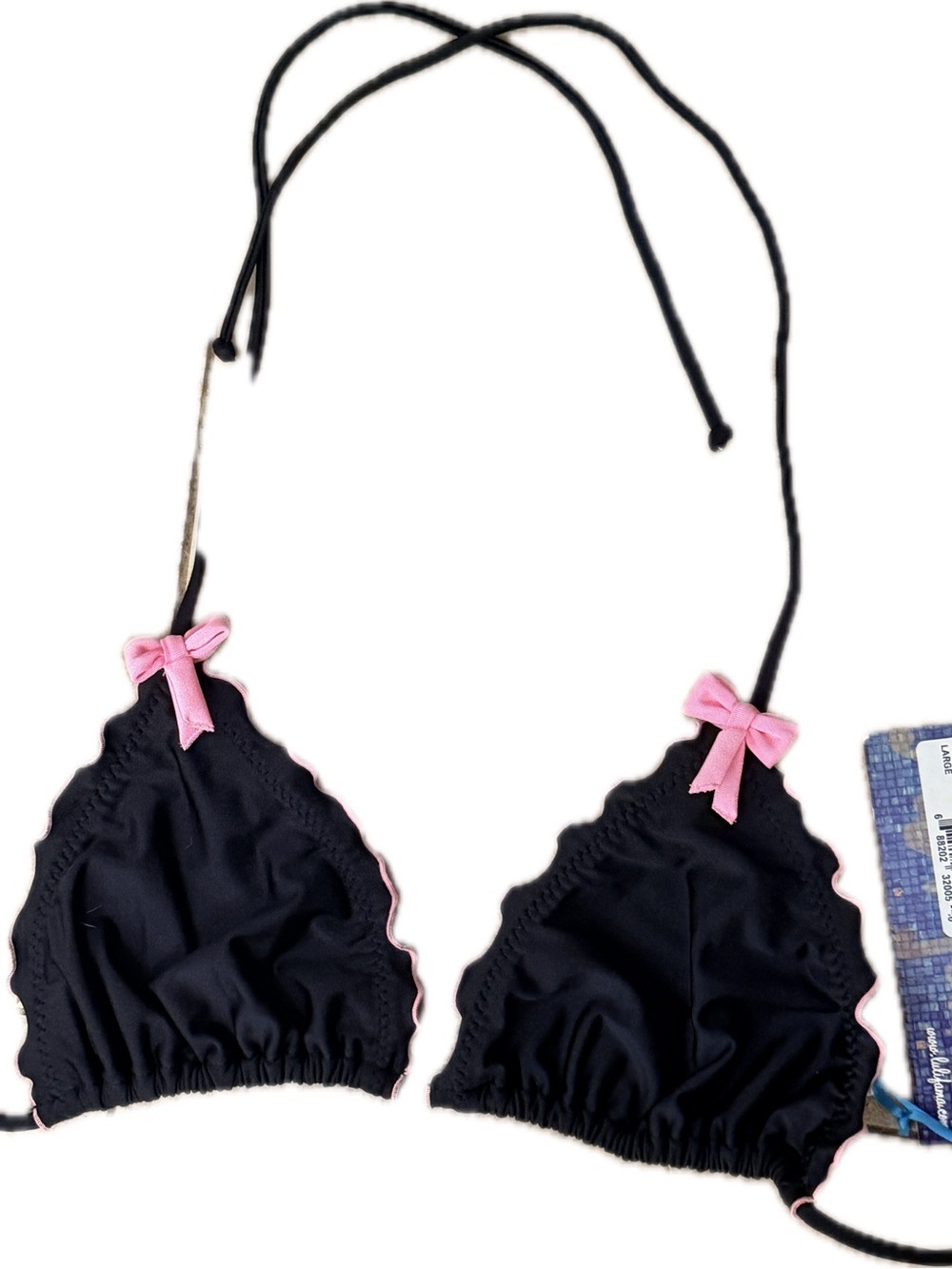 Luli Fama Black Bikini Top with Pink Bows nwt